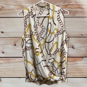 NWOT Blooms in the City Chain Link Print Surplice Tank Blouse Small